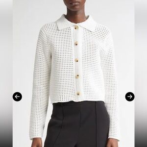 NWT Vince block Stitch Cardigan Sweater Jacket Crochet Button-Up Collared